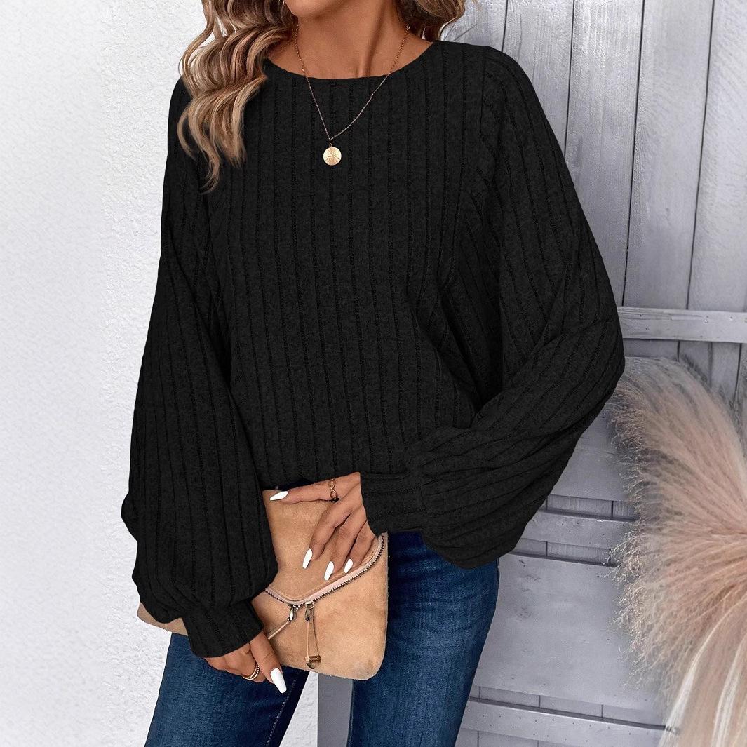 

Женский вязаный пуловер с круглым вырезом, длинный рукав, осенне-зимняя одежда, удобный, повседневный, офисный наряд S чёрный