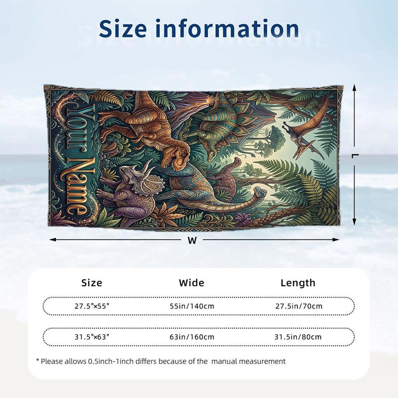 Dinosaur Theme Beach Towel Personalized Custom Name & Text Soft Quick Dry Beach Towel for Swimming Travel