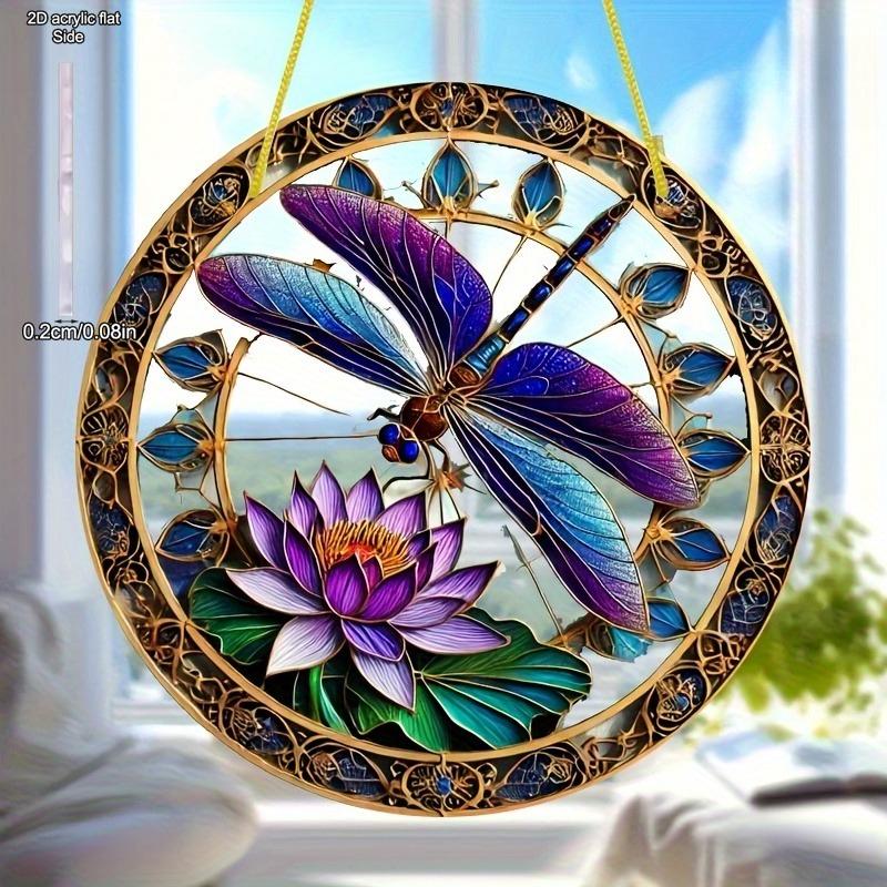 Vibrant Dragonfly & for Lotus Floral Design, Art Deco Style Hand-Painted Geometric Patterns, Nurseries, Vintage Home Decor Wall for Bar Kitchen, Resta