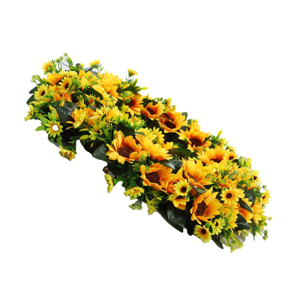 Künstlicher Sonnenblumenkranz mit grünen Blättern Hängender Falscher Frühlingskranz für Haustür Eingangsbereich Wand Heimdekoration
