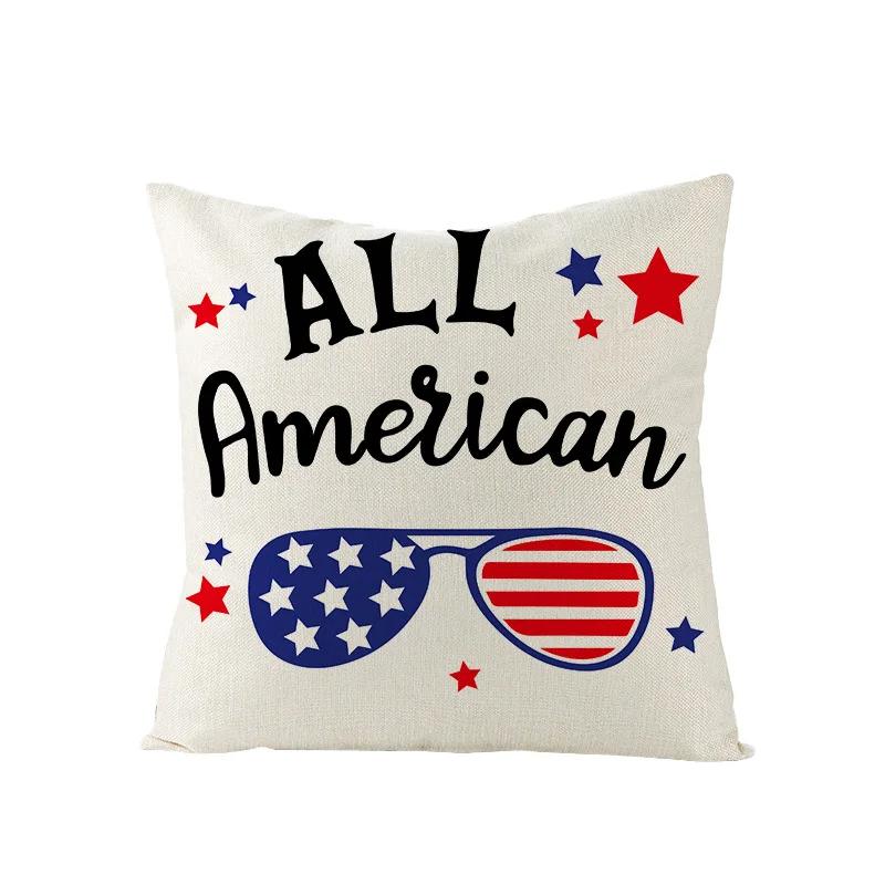 4th of July  Independence Day Decorations Cushion Cover American Flag Throw Pillow Cover Home Decorative Linen Pillow Case 45*45