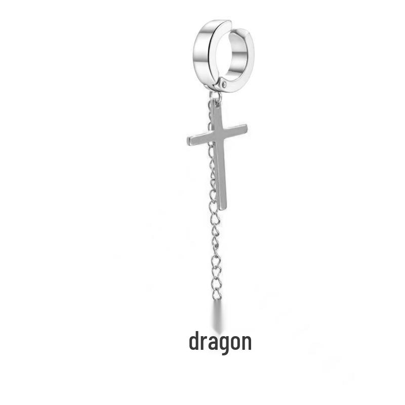 

Men s Black Silver Cross Chain Earrings in Stainless Steel with Ear Studs and C-shaped Clips.