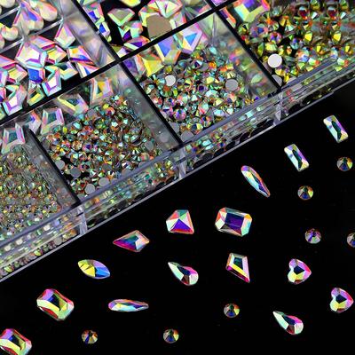 Glass Crystal Nail Art AB Gem Rhinestones 12Grids Mixed Shapes Heart Flat Bottom Crystal 3D Jewelry Charms Diamond Nails Supplie