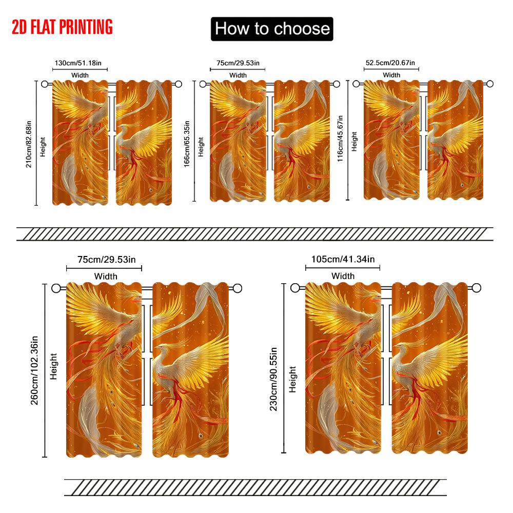 2pcs   plane printing Light Filtering Curtains golden phoenix Durable 100% Polyester Fabric (without rod) Decorations For Home