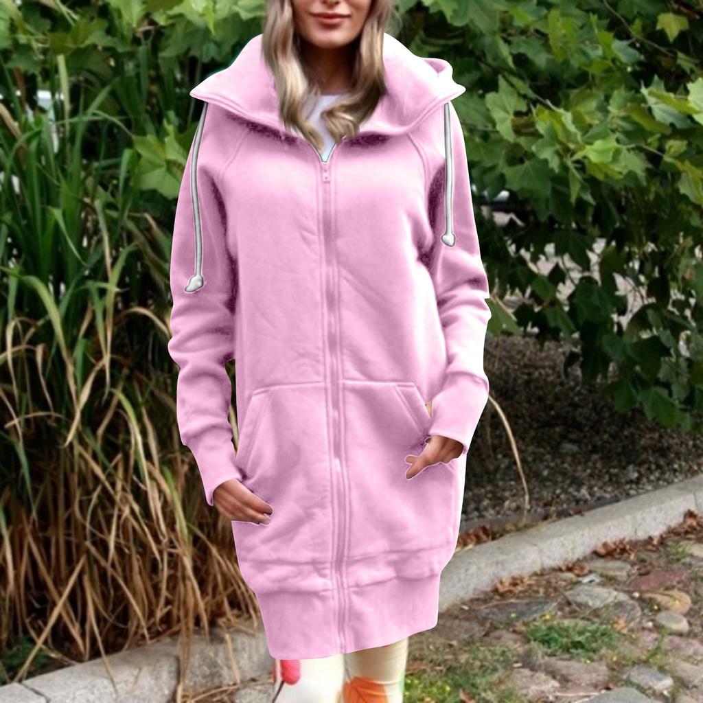 Women's Fashion Jacket Casual Solid-color Long-sleeved Cardigan Hoodie Long Coat