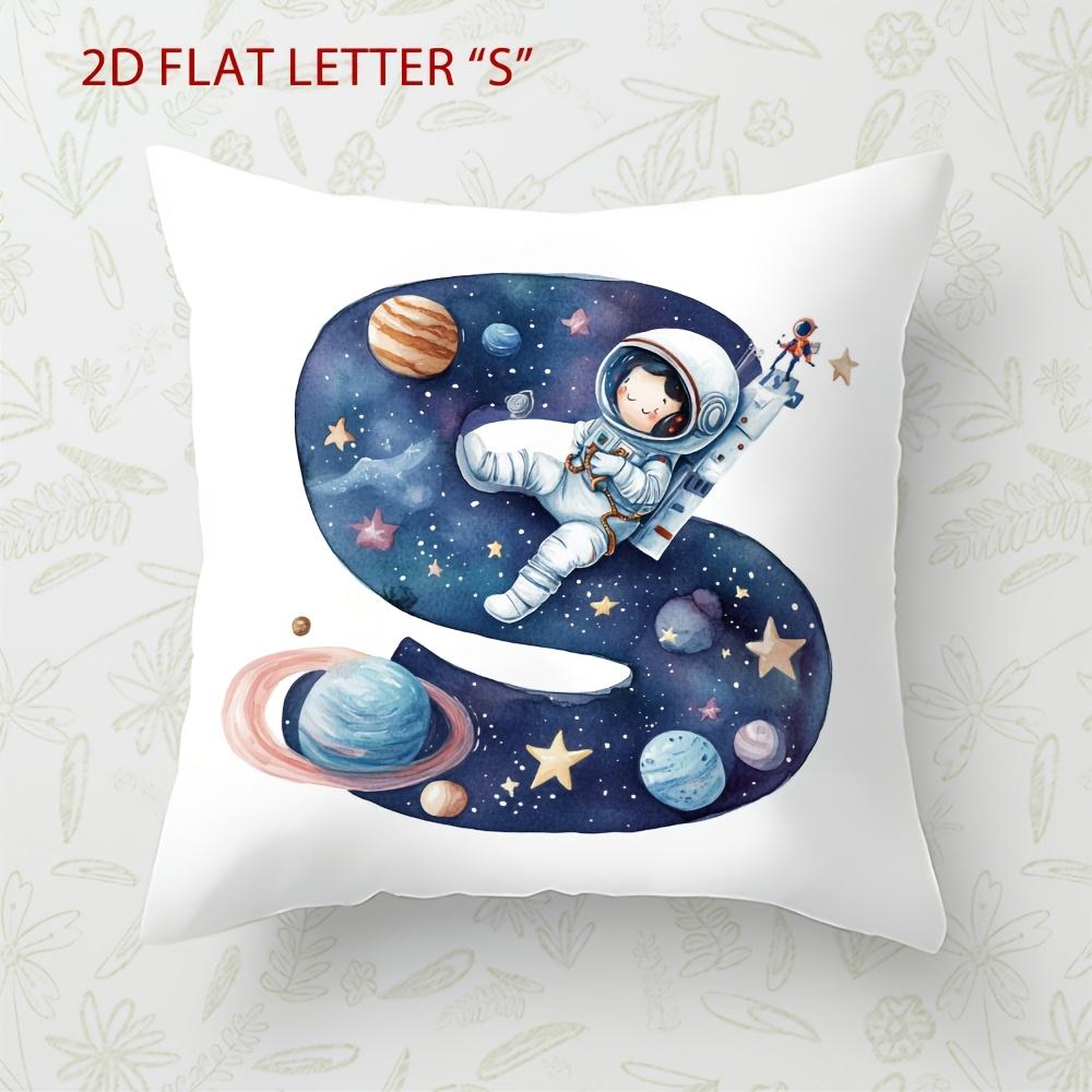 Astronaut Letter Print Pillow Cover Cosmic Space Theme Cushion Cover For Office Sofa Bedroom Living Room Home Decor Galaxy Style
