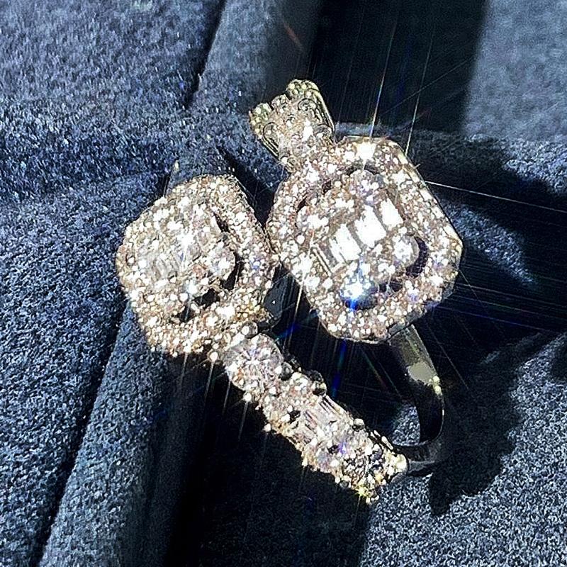 Shiny Zirconia Opening Ring Lady Luxury Silver Color Finger Jewelry Wedding Party Fashion Gorgeous Adjustable Accessories