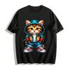 Cooles Skateboard-Katzen-Print Lässiges Oberteil Unisex Trendiges T-Shirt Reines Baumwoll-T-Shirt
