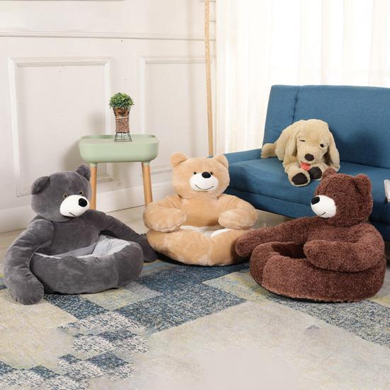 Pat pentru câine ursuleț de pluș, cald, pufos, canapea pat pentru pisici cu brațe, antiderapant, detașabil, lavabil, pat confortabil ursuleț pentru pisici, câini