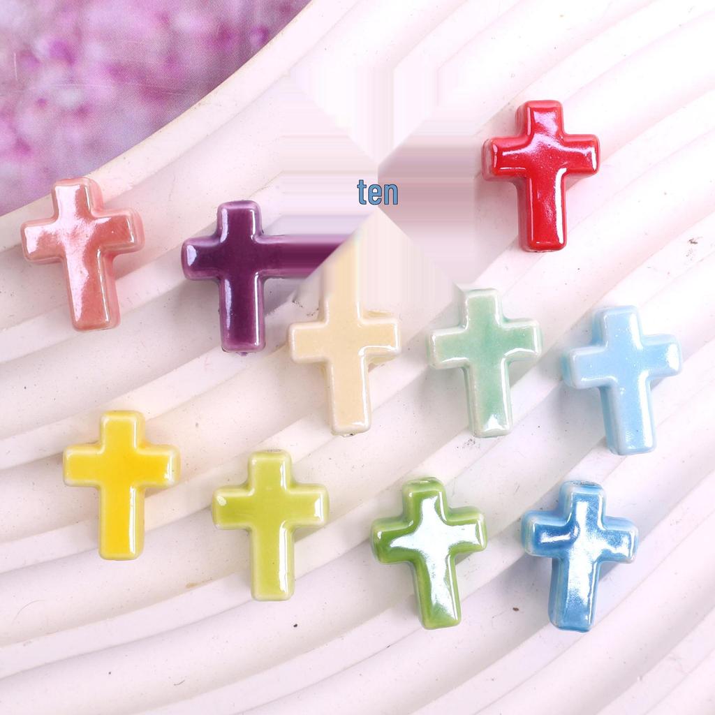 17x14mm Solid Color Ceramic Cross Beads for DIY Jewelry Making
