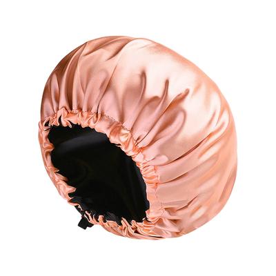 Women'S Satin Shower Caps Solid Bonnets Wide-Brimmed Night Sleeping Bathing Hat Unisex Head Wrap Elastic Band Hair Care Bonnet