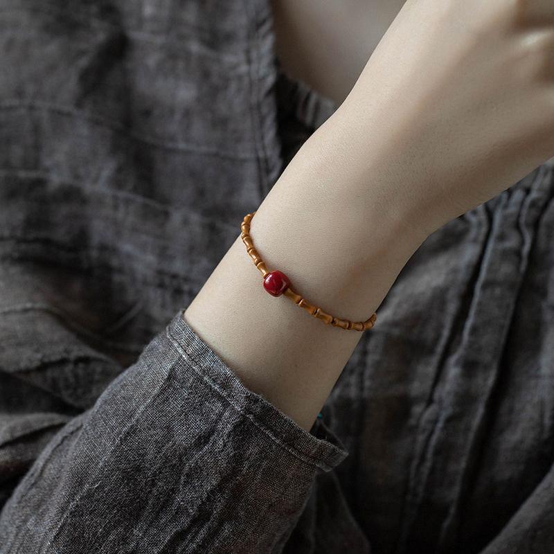 Handmade Olive Pit Bamboo Joint Bracelet, 3 Styles with Hetian Stone/Cinnabar/Olive Jade, Retro New Chinese Unisex Jewelry, Travel Souvenir