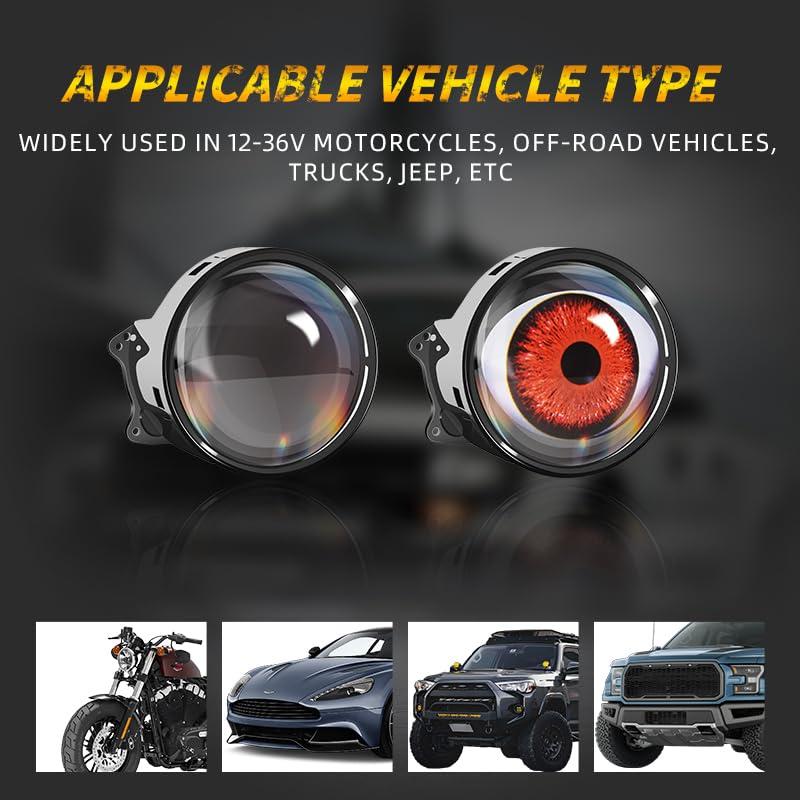 3D Car Devil Eyes LED Large Light 6/33 Mode Remote Adjustable Eye Pattern For Car Motorcycle Lens Headlight Universal 2PCS