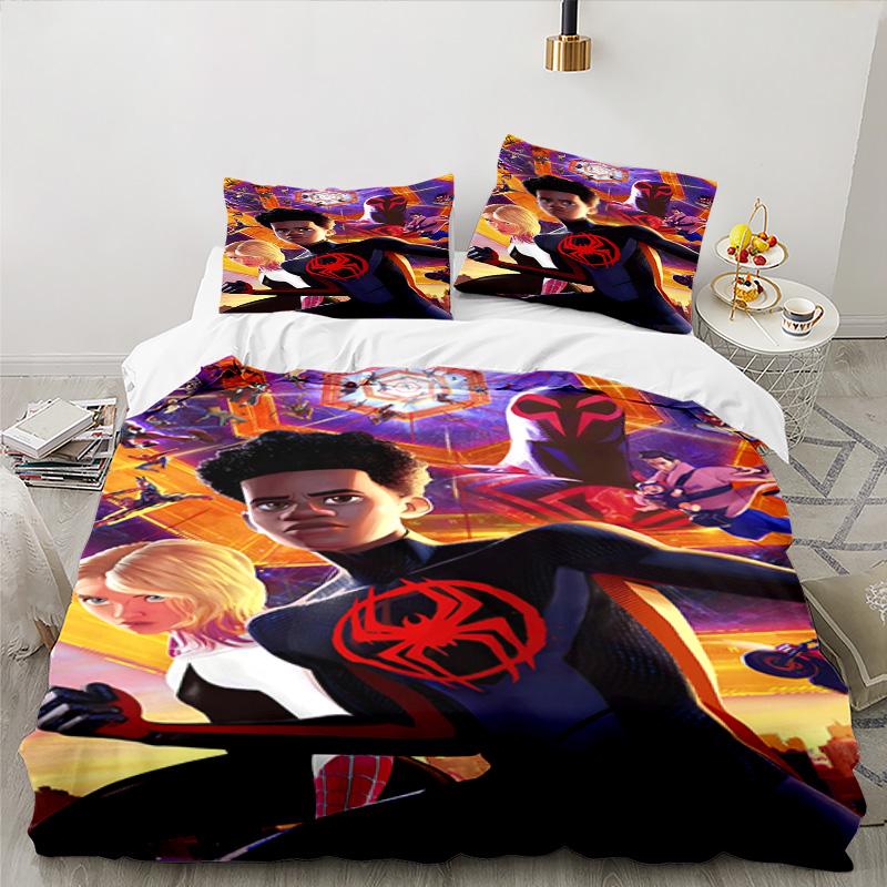 Into The Spider-verse 3-teiliges Bettwäsche-Set, Ideal für 1 Bettbezug und 2 Kissenbezüge, Perfekt als Geschenk für Fans, Ideal für Schlafzimmer, Studentenwohnheim