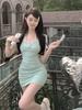 Korean college style fake two-piece slim-fit dress women's summer spice girl niche pleated waist and thin hip skirt