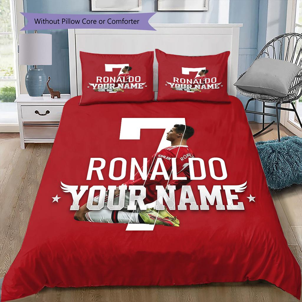 Set cu cuvertură personalizată Cr7 cu nume și model, husă cuvertură, față de pernă, cadou de casă, cadou de ziua de naștere(1 * husă de pilotă + 2 * fețe de pernă, fără miez)