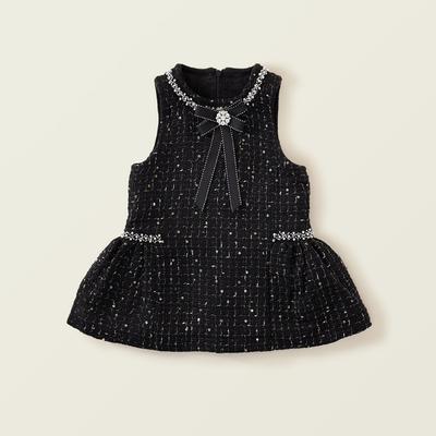 Autumn Girls' Tweed Sleeveless Vest Dress Winter Baby Black Elegant Rhinestone Stamping Dress Kids Dresses Girls