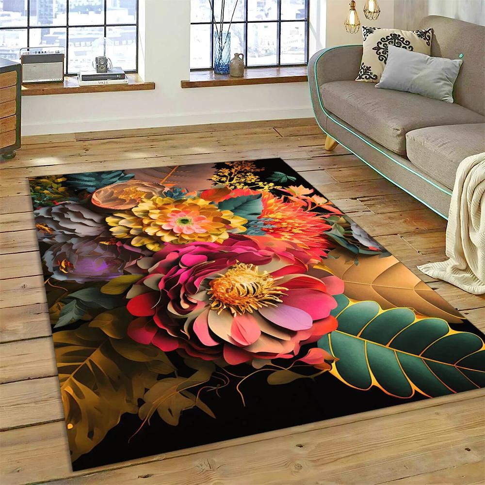 HD Pretty Flower Daisy Rose Chrysanthemum Carpet Rug for Home Living Room Bedroom Sofa Doormat Decor,Kids Area Rug Non-slip Mat