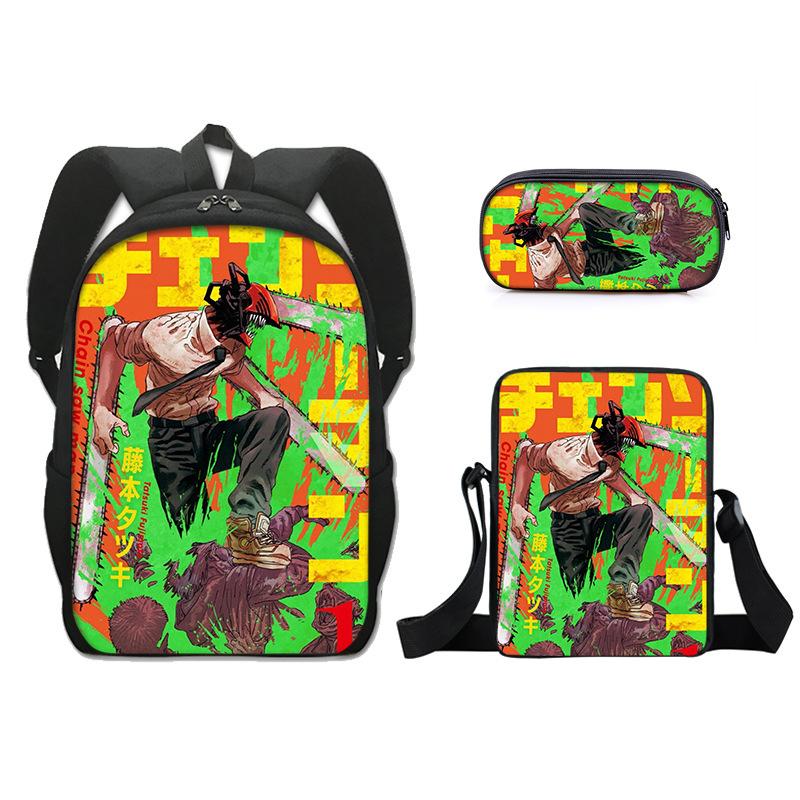 

Chainsaw Man School Bag Large Capacity Backpack Polyester Single Layer Pencil Bag Satchel Three-Piece Children S Backpack 17inch backpack