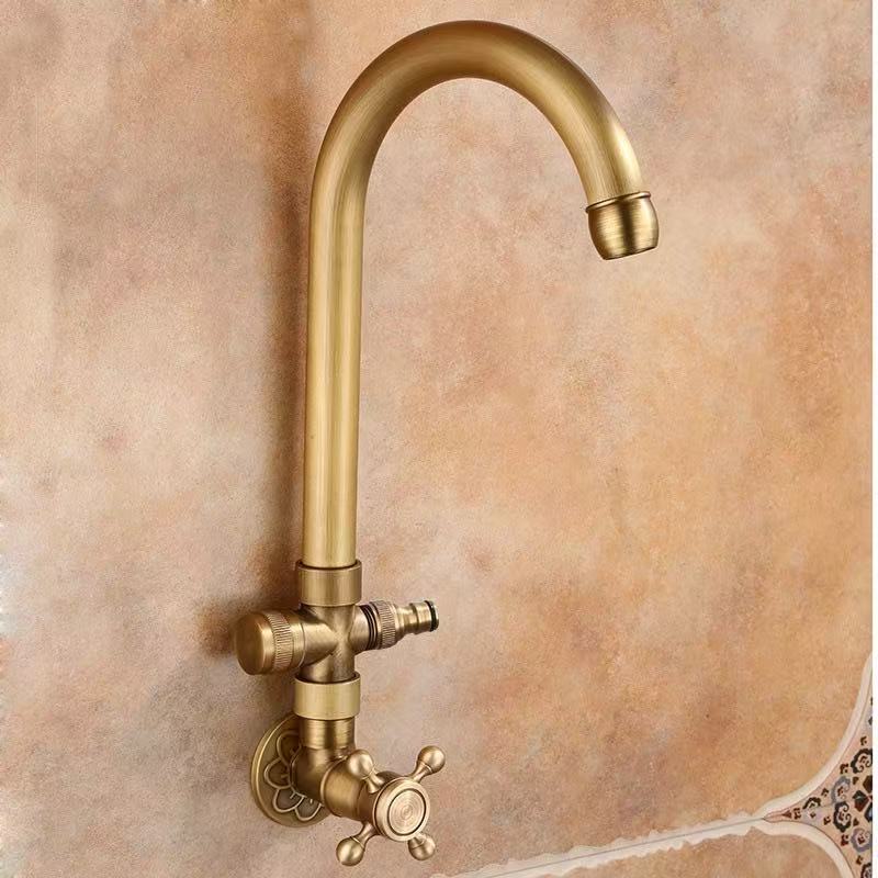 Longer Garden Faucet Spout Bathroom Basin Faucet Single Cold Mop Faucet Antique Outdoor tap Solid Brass