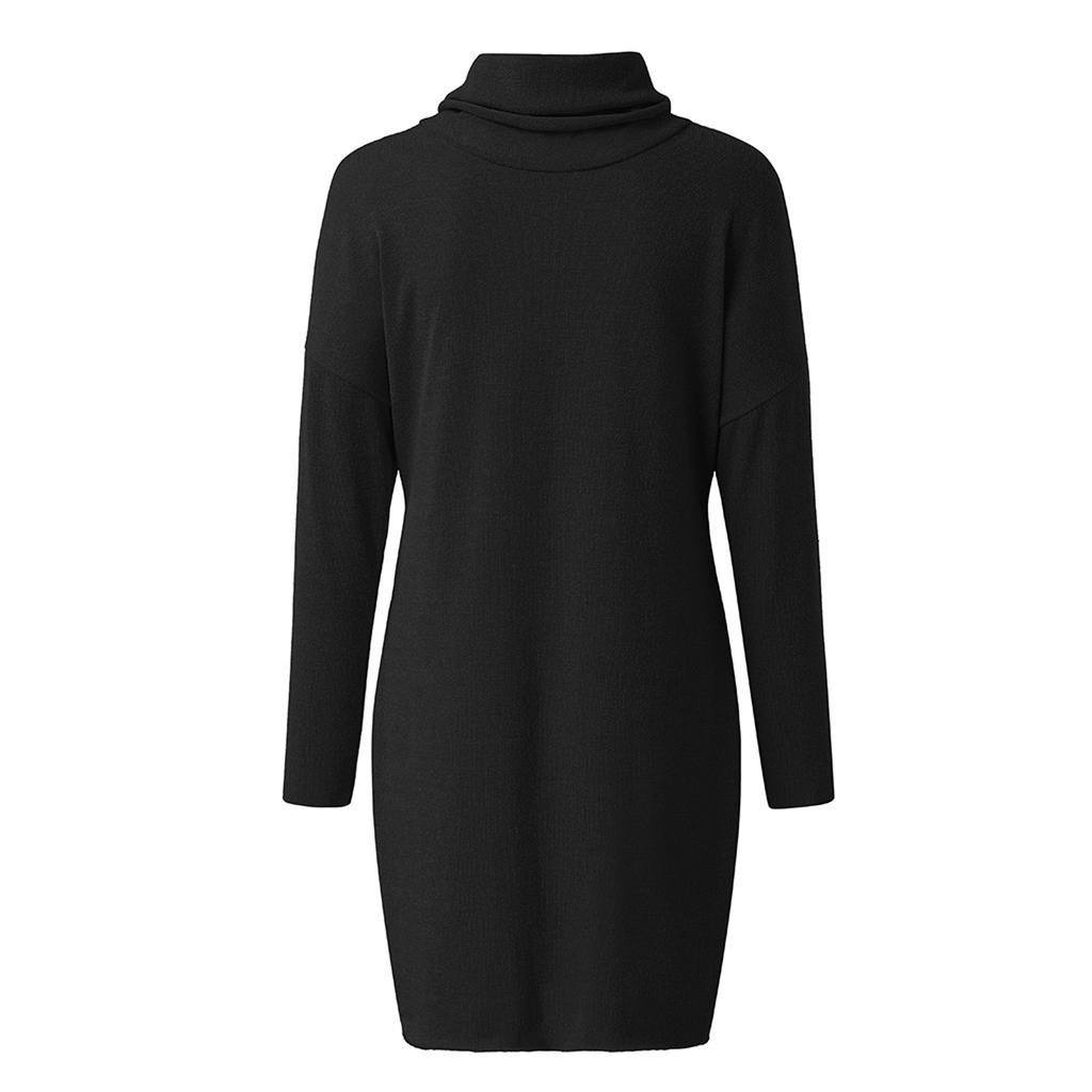 Women's Fashion Long-sleeved Slim Undershirt Turtleneck Sweater Loose Dress