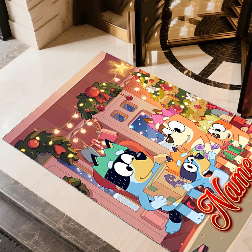 Merry Christmas Celebration Personalized Name Floor Mat Design for Playrooms Foyer Game Room Kitchen Anti-slip Rug Office home decor Wedding Party Gif