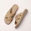 Slope-heeled Flat Rhinestone Slippers for Women Hollowed-out Flip-flops Anti-slip Travel Beach Shoes
