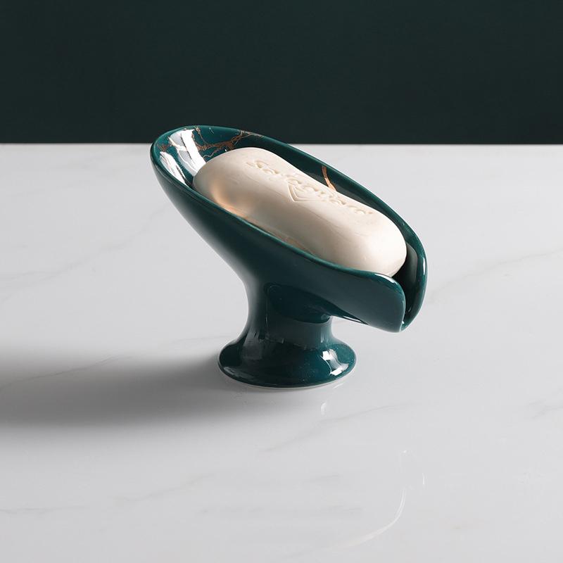 

Керамічна Дренажна Мильниця Контейнер для Мила та Губки Портативна Листоподібна Для Раковини Тарілка Піднос Нековзка Кухонне Приладдя для Ванної Кімнати