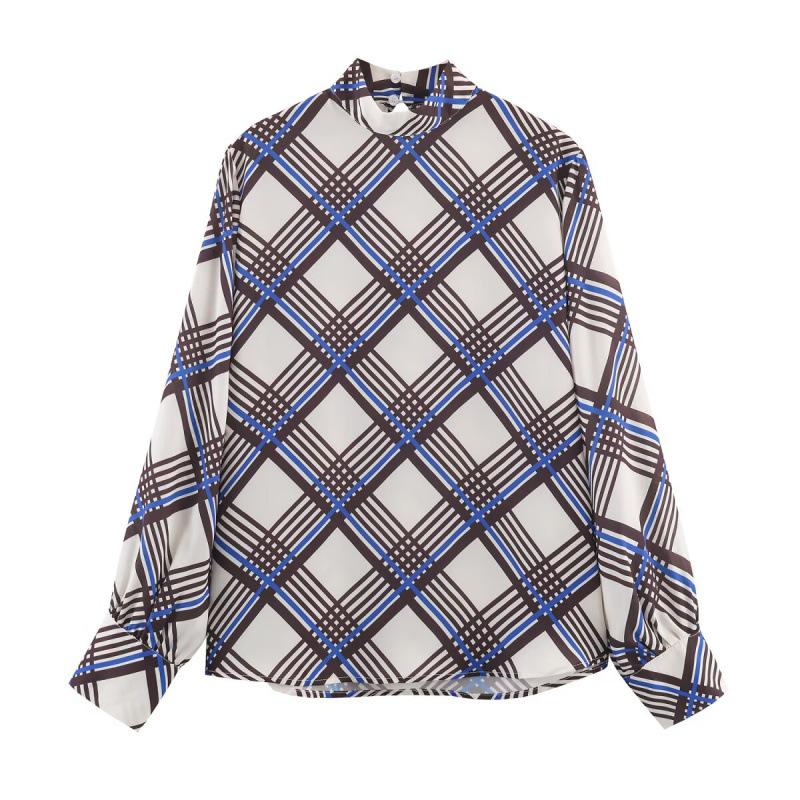 2025 Autumn Women s Fashion Plaid High-neck Shirt 9323262 Extra Small
