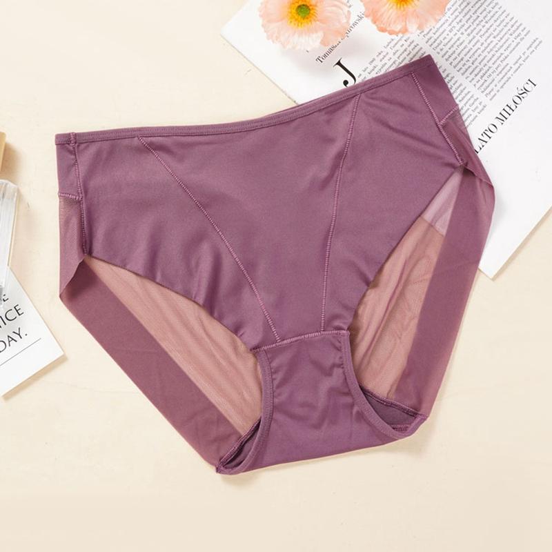 Simple Seamless Breathable Ice Silk Hollow Mesh Women's Underwear Mid-waist Briefs Sexy and Comfortable Underwear