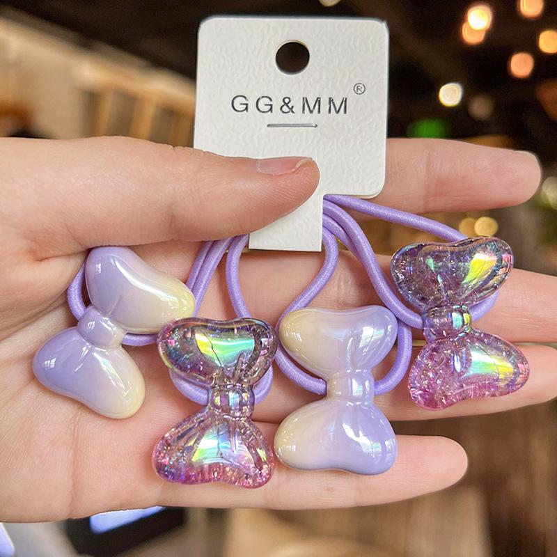 2PCS Lovely Colored Cream Burst Bow Girls Elastic Hair Bands Kids Princess Hair Accessories Children Hair Ties Baby Headwear