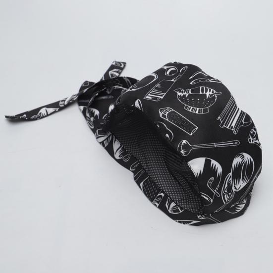 Chef Hat Printing Bouncy Mesh Adjustable Unisex Prevent Hair Falling Lace Up Pepper Restaurant Working Hat for Hotel
