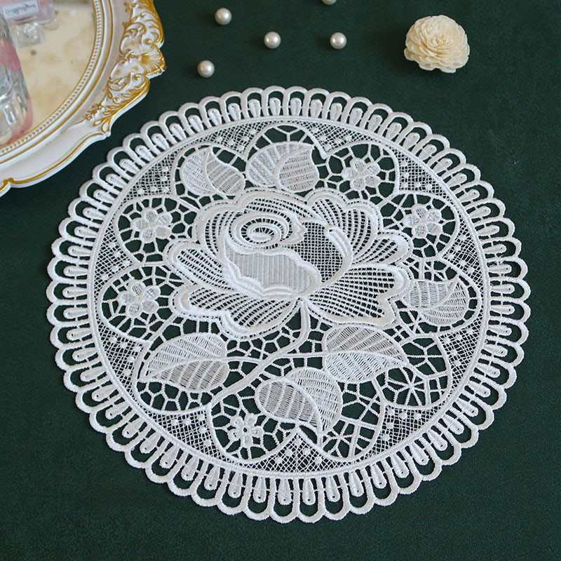 20cm Cotton Crochet Table Placemat French Embroidered Lace Coaster Cloth Coffee Mug Dining Mat Pad Wedding Banquet Home Decor