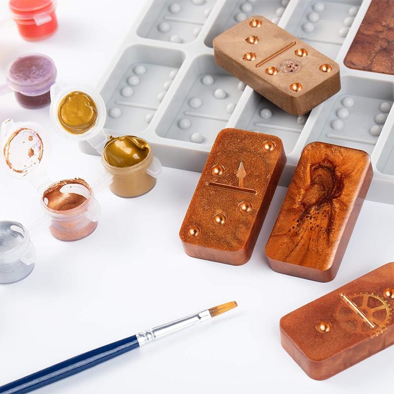 WTEMPO Thick Domino Resin Molds Domino Silicone Molds Round Edges Shiny & No Scratches & Durable DIY Dominoes Making Molds for Festive Party Games