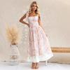 This Summer's New Resort-style French Floral Floral Cinched-waist Slimming, Color-block Strappy Jumpsuit Dress