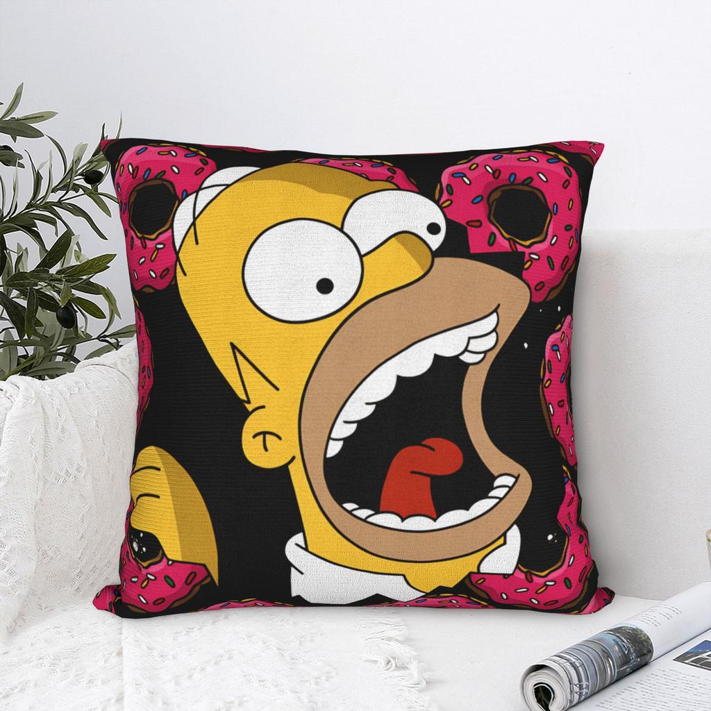 Funny SSimpsons Meme Donut Pattern Pillow Case Comfy Pillow Cover Fashion Cushion Cover For Chair Sofa Home Decor