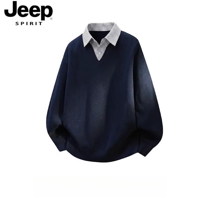 JEEP SPIRIT Men s Faux Two-Piece Striped Sweatshirt 2XL