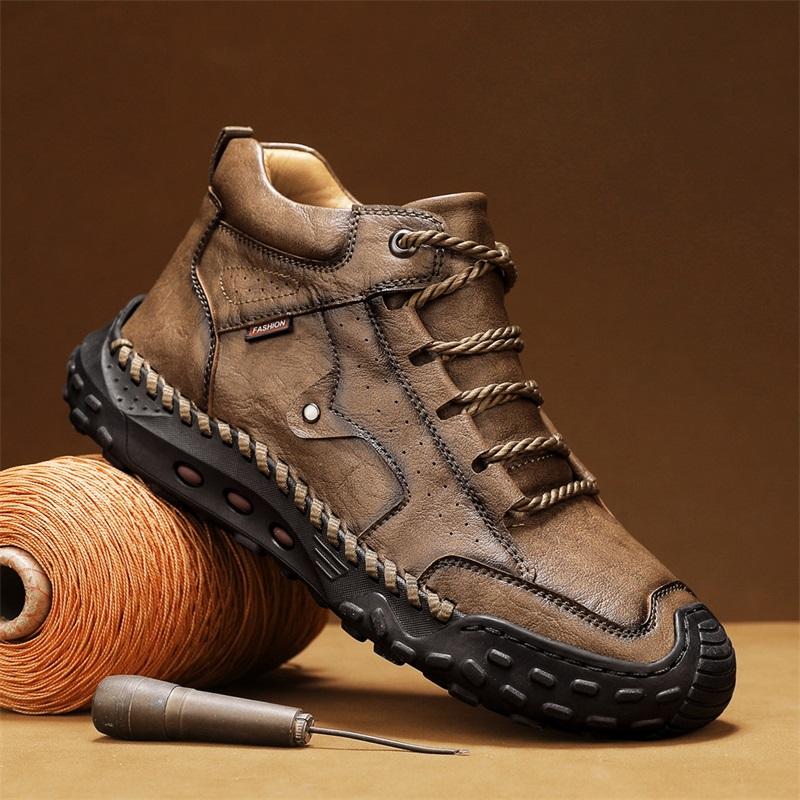 Men's High-top Casual Sneakers Handmade Leather Shoes Plus Size 39-48 Spring & Autumn