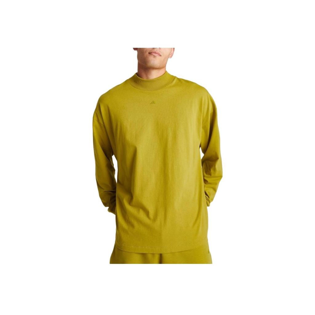 Adidas Retro American Dopamine Logo Print Basketball Pattern Comfortable Ribbed Crew Neck Long Sleeve T-Shirt Unisex Tops Yellow IR8488