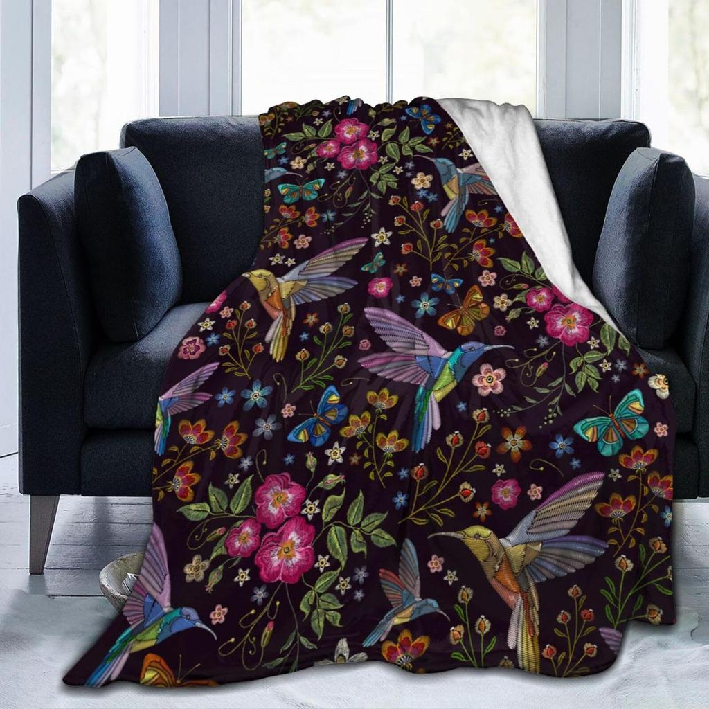 Hummingbird Series digital-printed polyester Bedroom velvet flannel cover blanket Fleece soft sofa cover blankets for beds