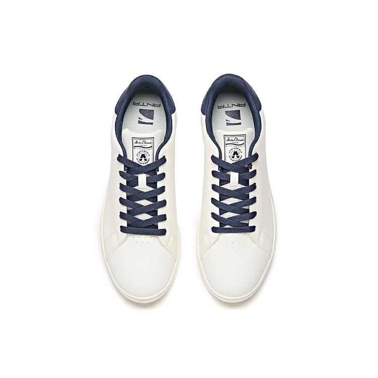 Anta Synthetic Leather Slip Resistant Abrasion Resistant Low Top Skateboard Shoes Men's White Blue 912048016-7