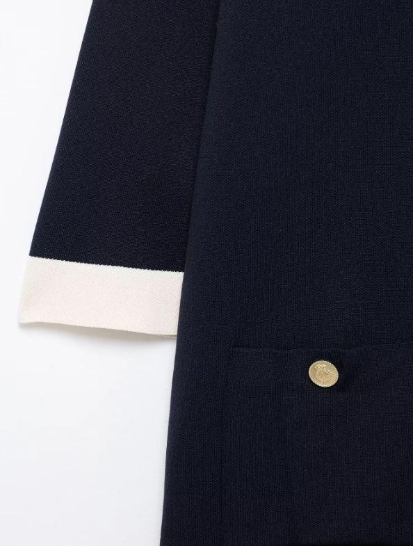 TAOP&ZA Women's Early Spring Color Block Turn-Down Collar Long Sleeve Knitted Dress