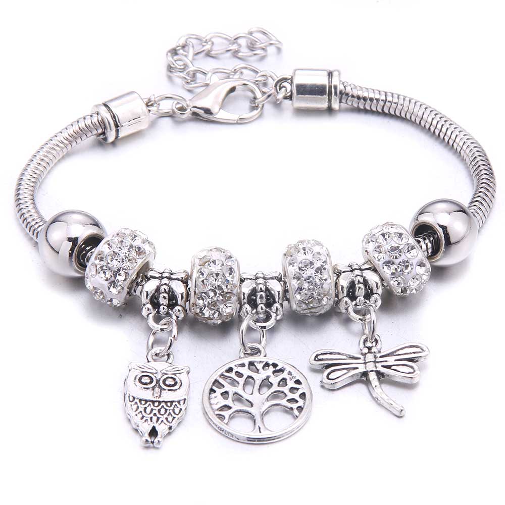 New Charm Bracelet & Bangles Jewelry White Butterfly Crown Beads Bracelets Brands Bracelets Fit Women Girl Friendship Gift