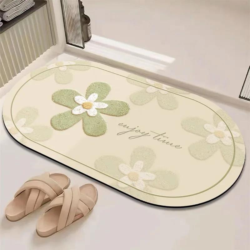 Bathroom Diatom Mud Absorbent Mat Household Fresh Flower Anti-Slip Easy Scrub Mat Bedroom Bedside Bathroom Door Mat
