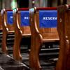 Tudomro Reserved Signs for Pews Chairs Reserved Pew Cloths Seating Signs Placeholder for Church Wedding Seats Decoration(Blue, White,8 Pieces)