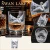 Glass Whiskey Tumbler Featuring Engraved Swan Design Suitable for Spirits and Cocktail Serving Durable Thick Base Clear Transparent