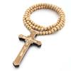 Wood Handmade Rosary Necklace Car Ornament Crucifix Pendant Chain Wood Beads Necklace  Pray