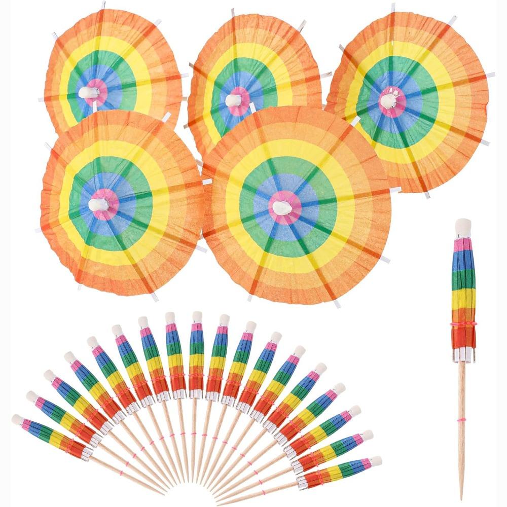 

Disposable Paper Umbrella Pick Rainbow Shaped Cocktail Fork New Fruit Sticks Picnic Wedding 50pcs