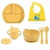 7pcs/set Baby Silicone Tableware Cartoon Printed Bibs Sucker Bowl Plate Cup Spoon Fork Sets Non-slip Children's Dishes BPA Free