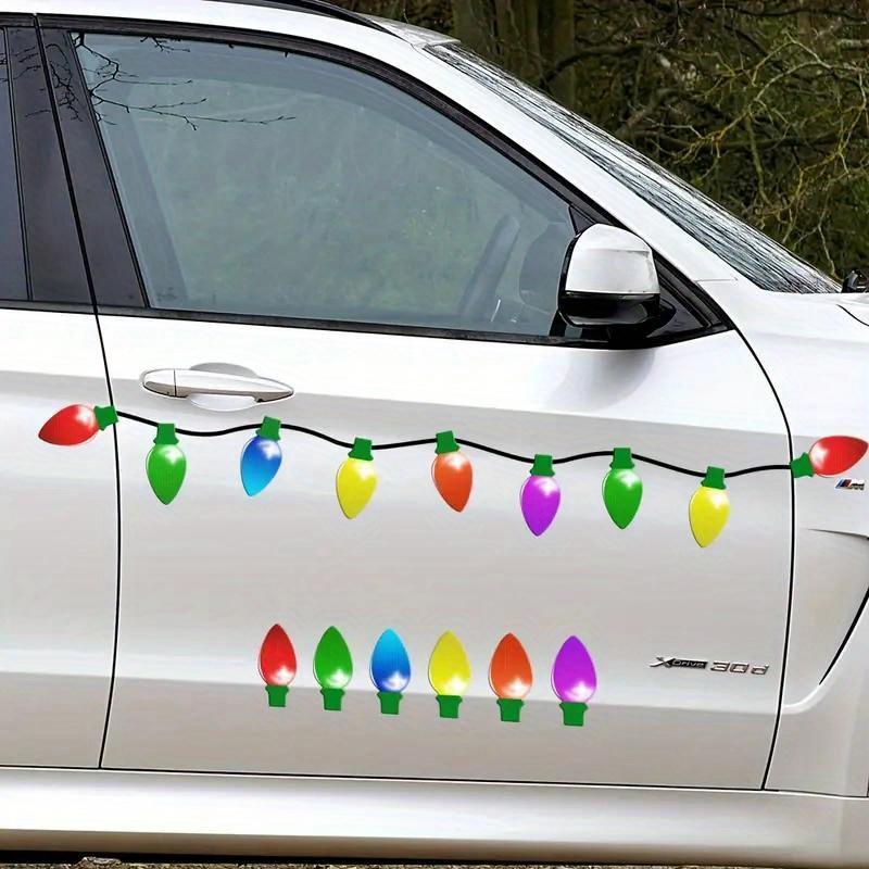 1 Set Christmas Decorations Christmas Light Bulb Shaped Reflective Magnetic Stickers Automobile Decoration Motorcycle Sticker
